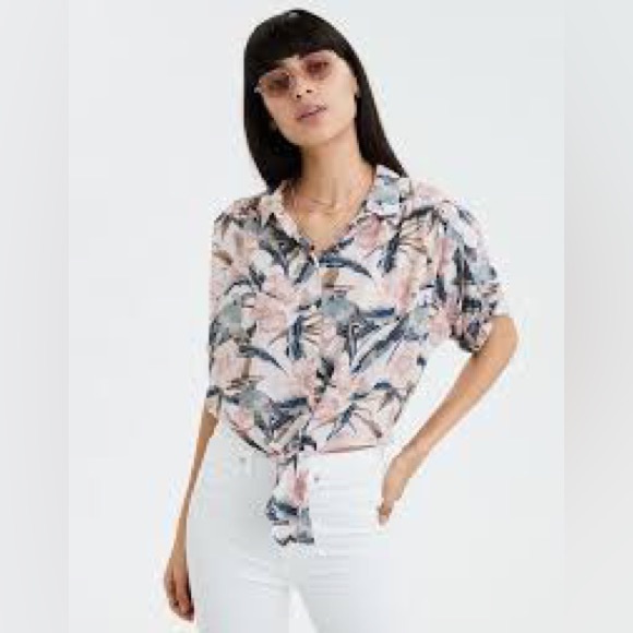 American Eagle Outfitters Tops - American Eagle Outfitters Button Up Crop Top Large